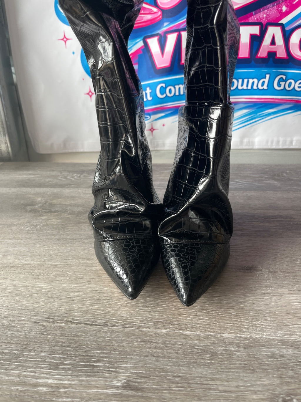 Tall Snakeskin Fold Over Boots (Size W8.5)