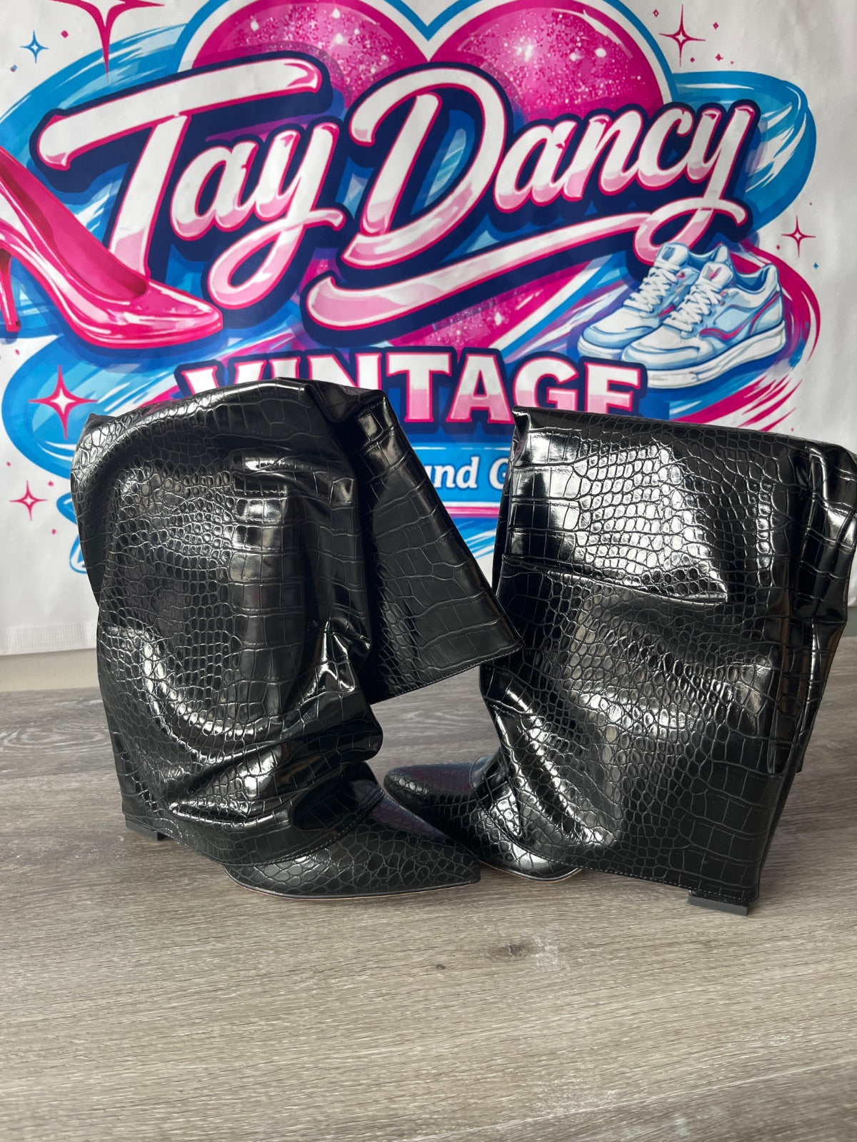 Tall Snakeskin Fold Over Boots (Size W8.5)