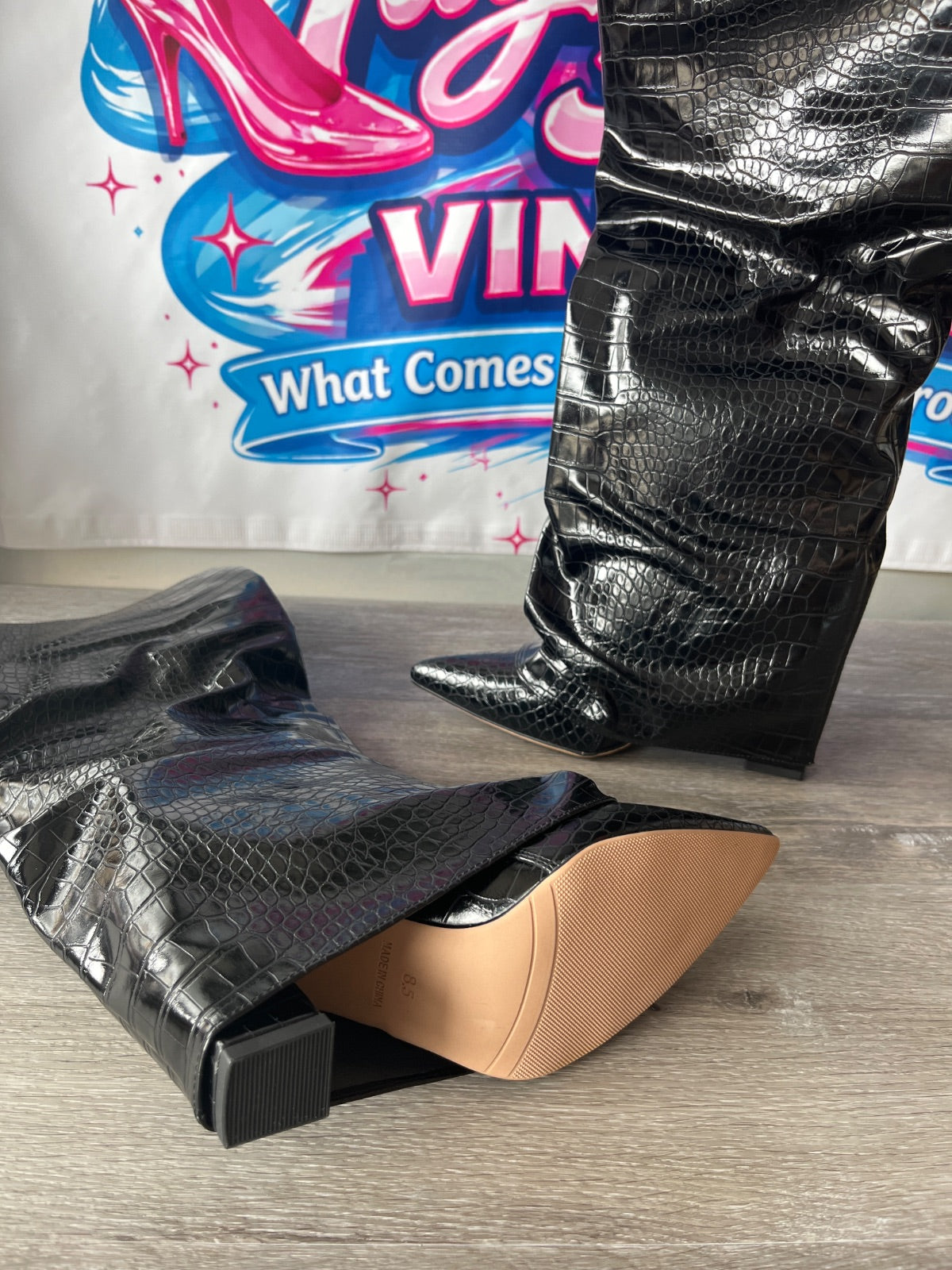 Tall Snakeskin Fold Over Boots (Size W8.5)