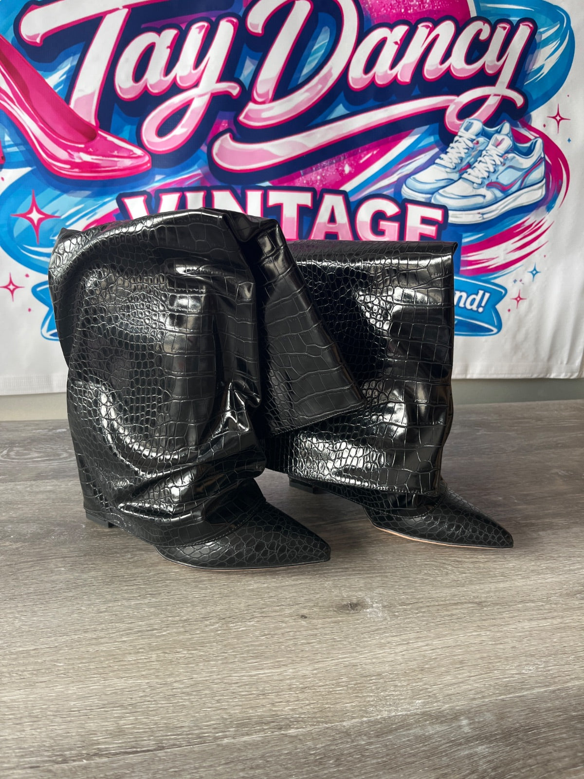 Tall Snakeskin Fold Over Boots (Size W8.5)