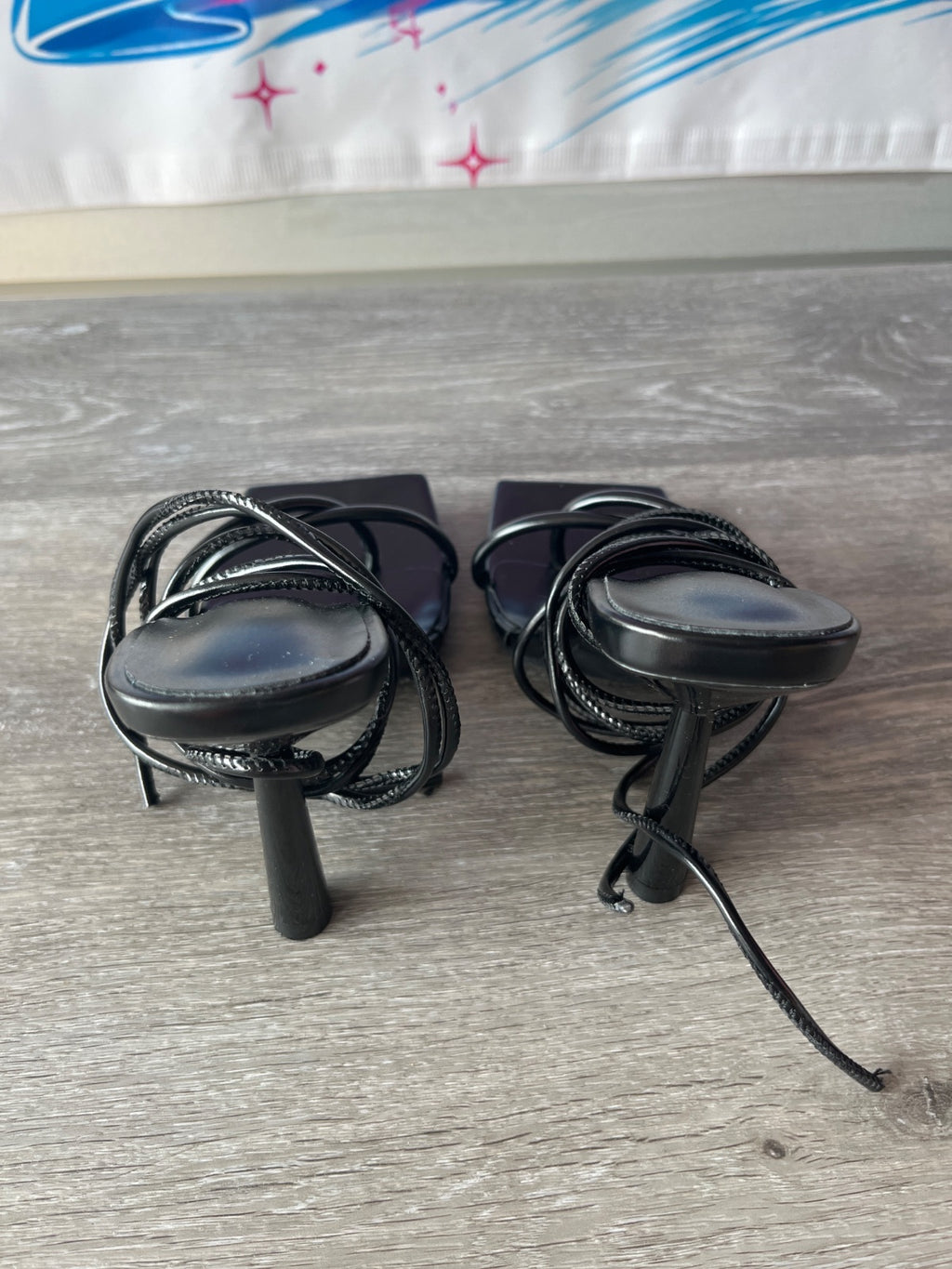 Strappy Black Heels (Size W4)