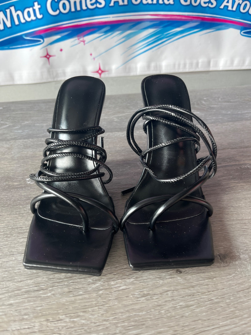 Strappy Black Heels (Size W4)