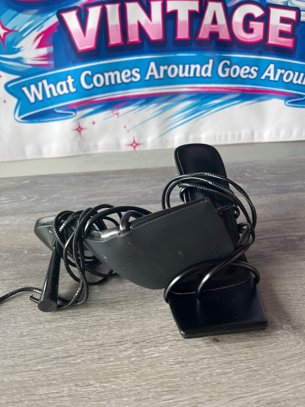 Strappy Black Heels (Size W4)