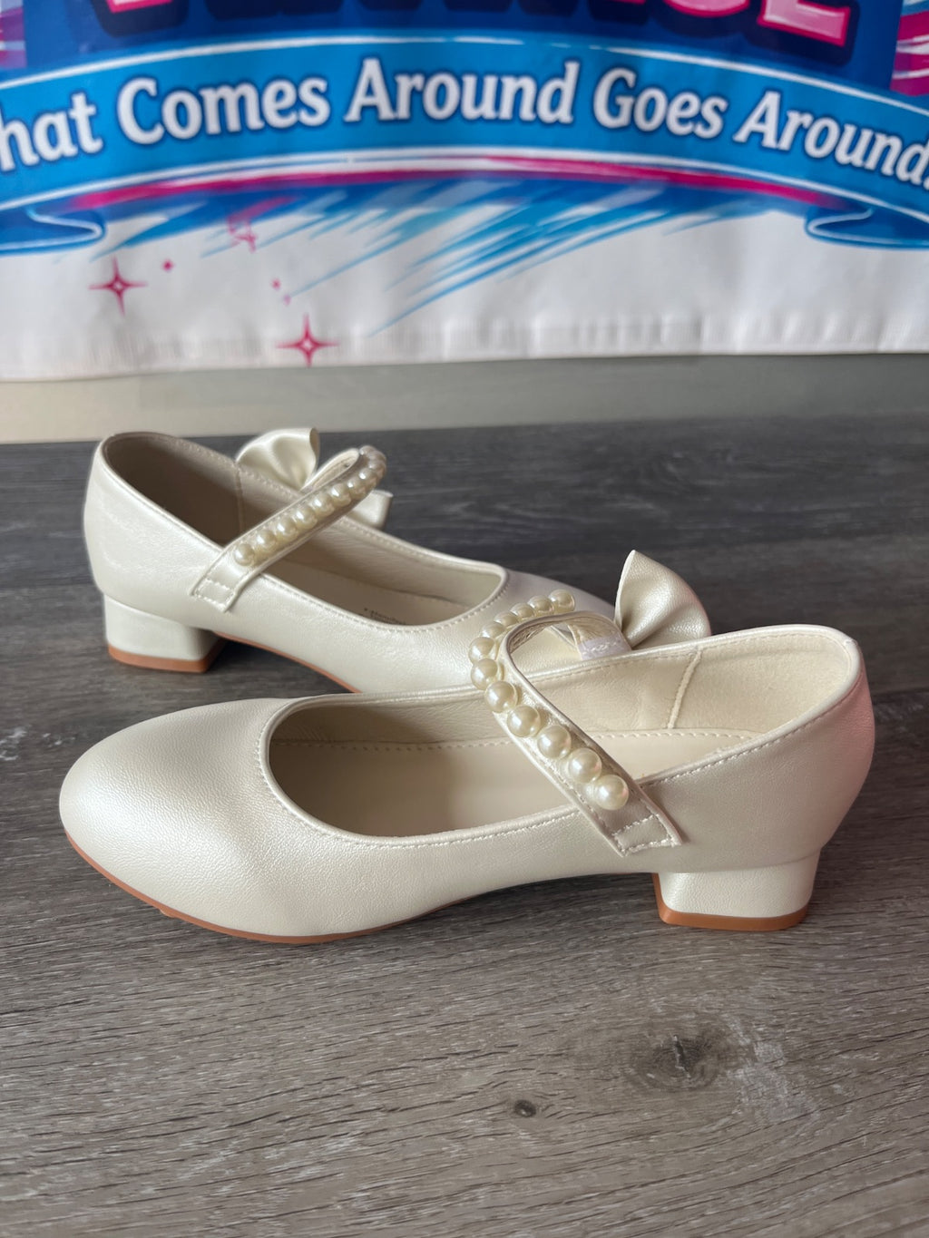 White Heels With Bow (Size 3.5)