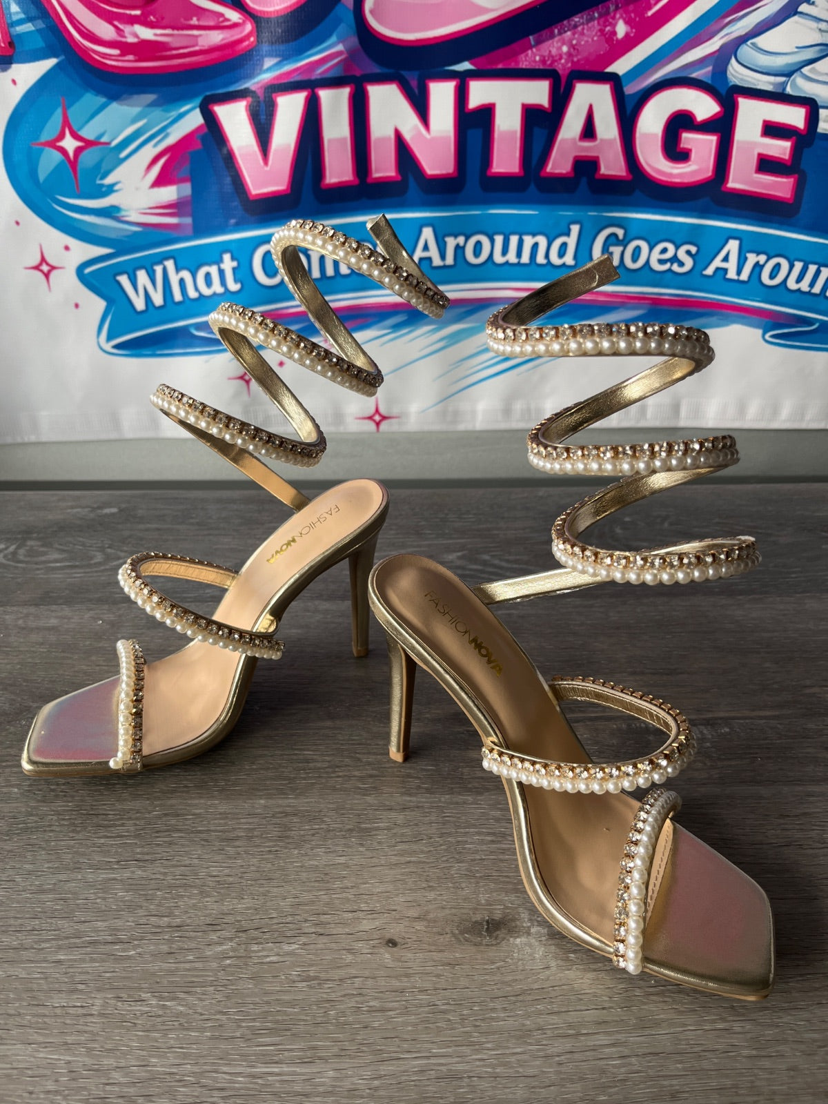 Fashion Nova Bedazzled Heels (Size W6.5)