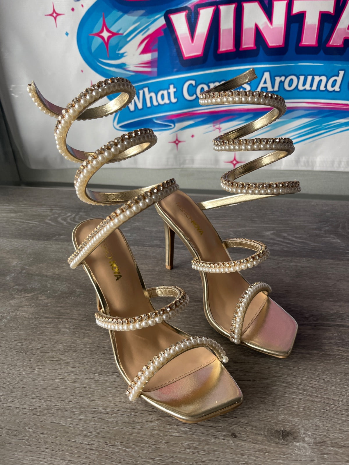 Fashion Nova Bedazzled Heels (Size W6.5)