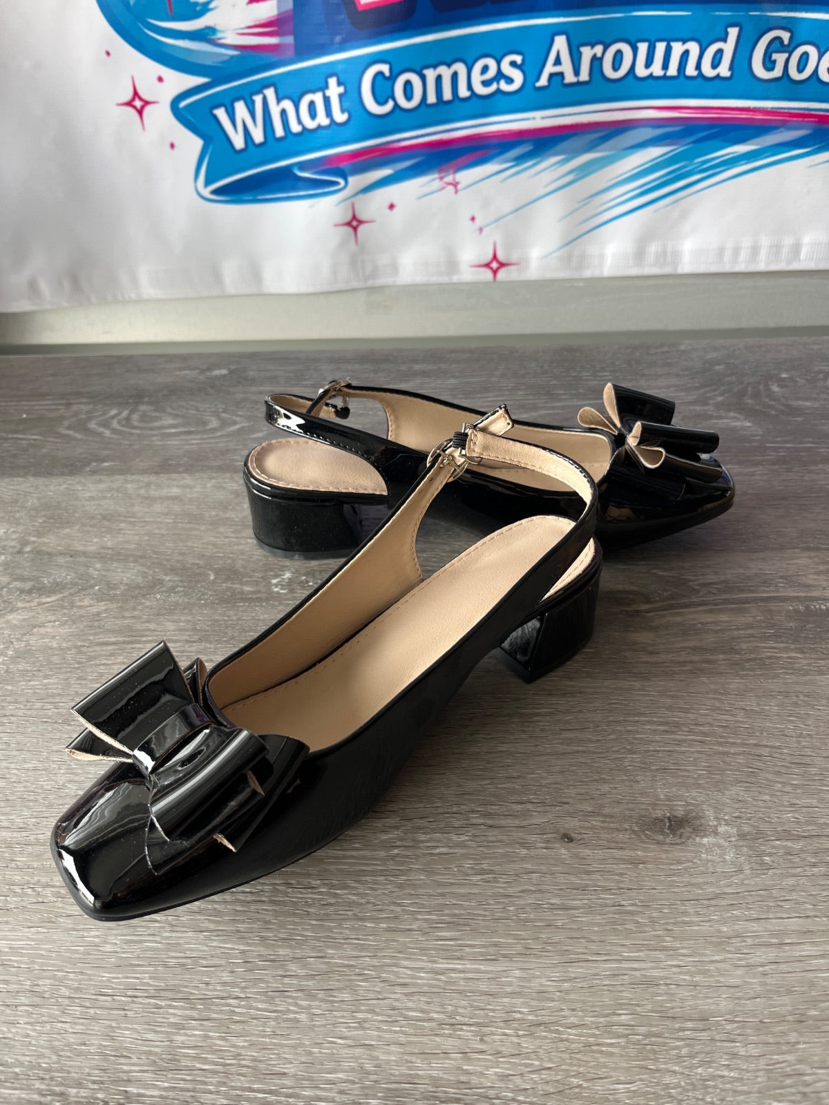 Black Bow Heels (Size W10)