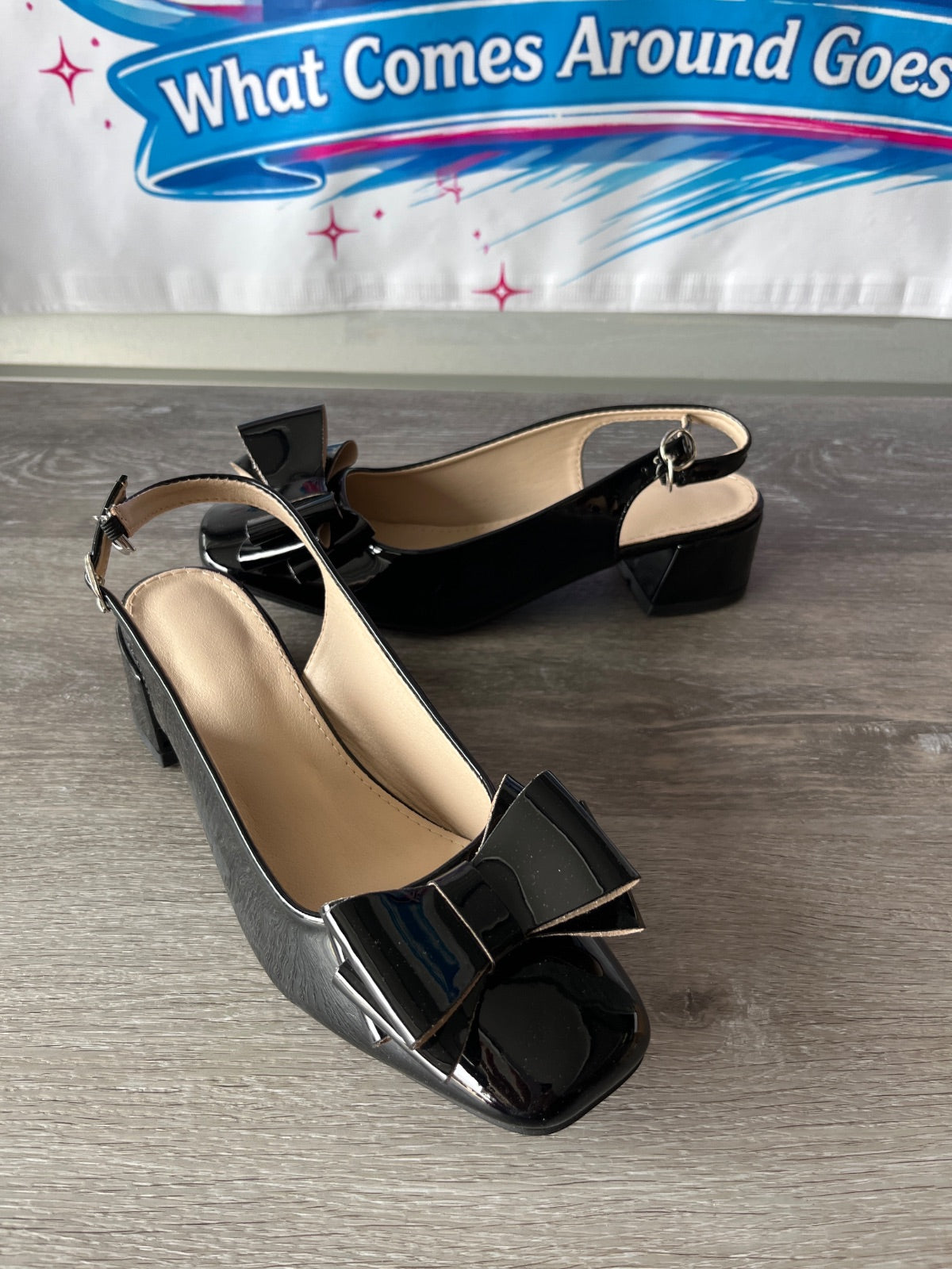 Black Bow Heels (Size W10)
