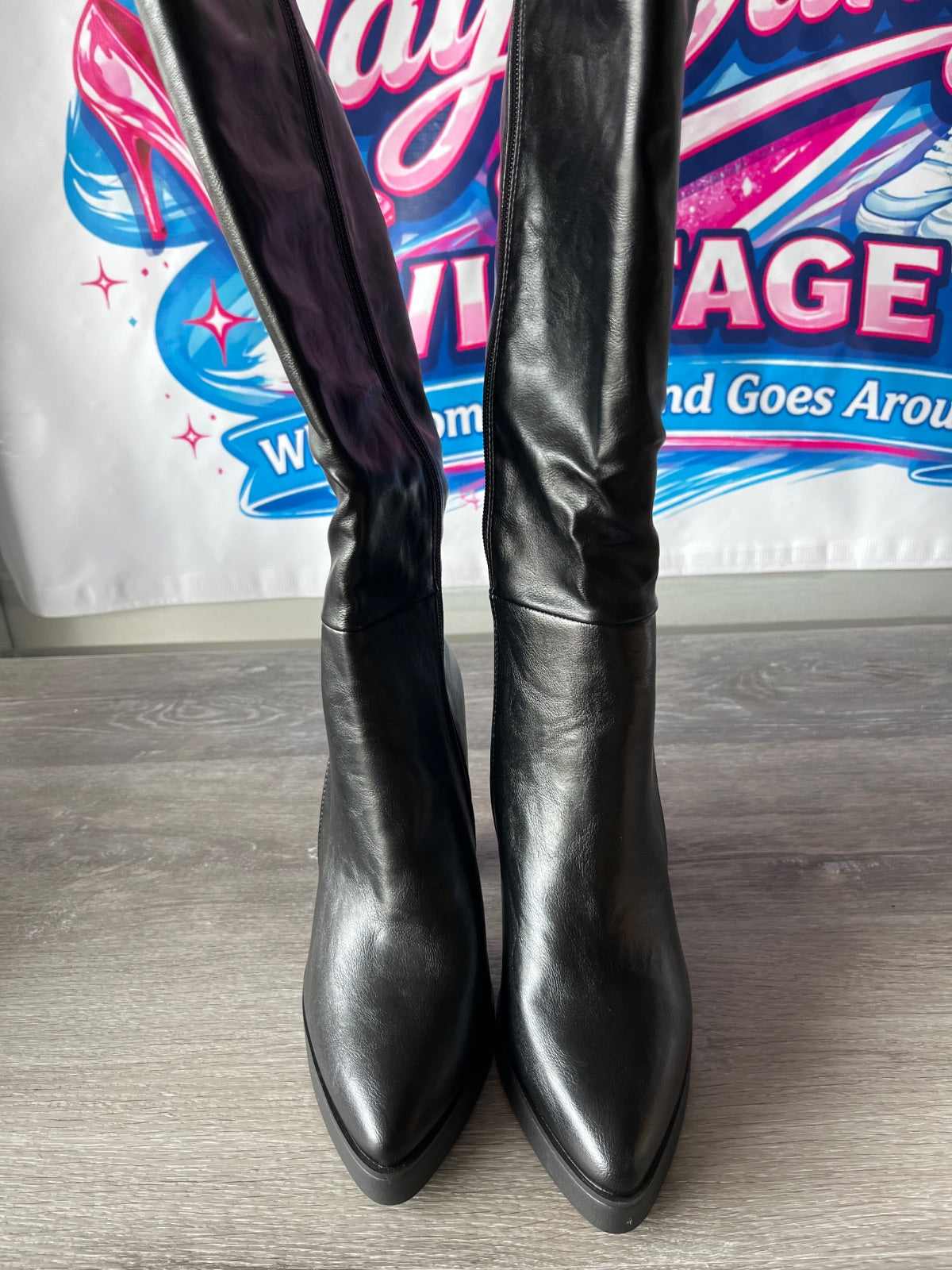 Tall Black  Block Heeled Boot (Size W8.5)