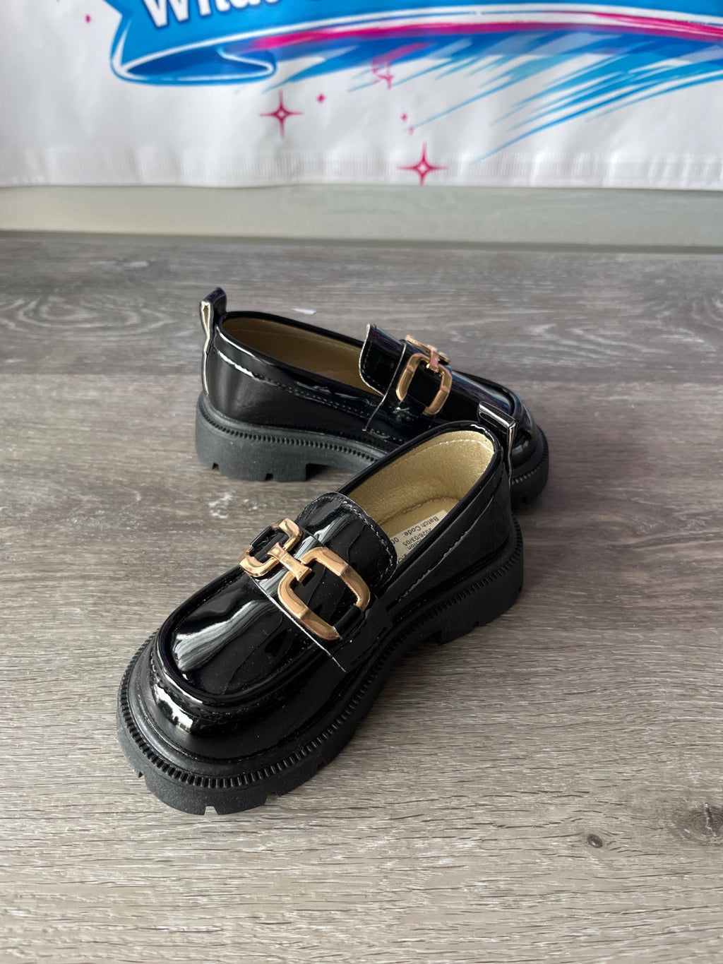 Black Loafers With Gold Chain (Size 8 Children's)