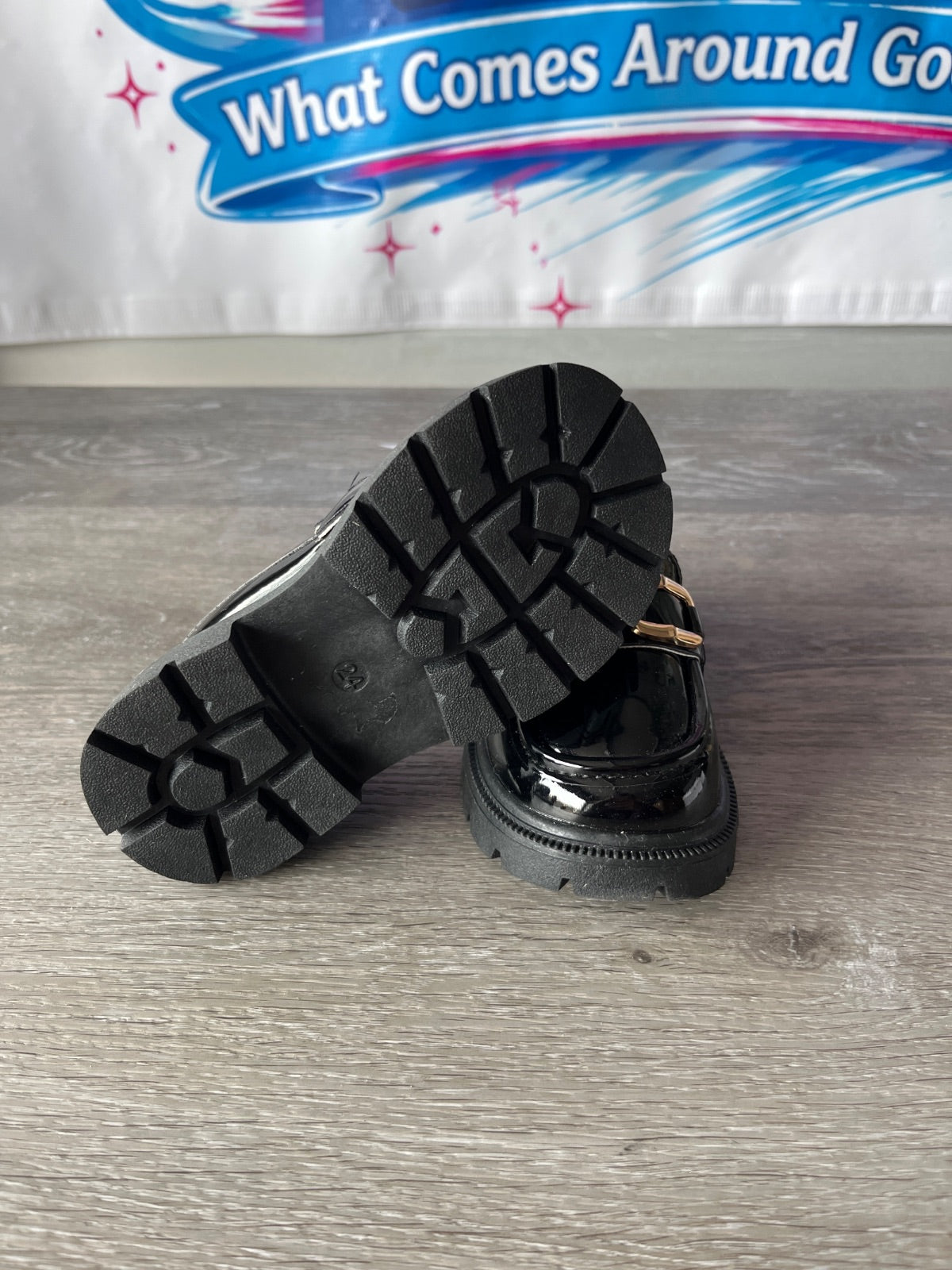 Black Loafers With Gold Chain (Size 8 Children's)