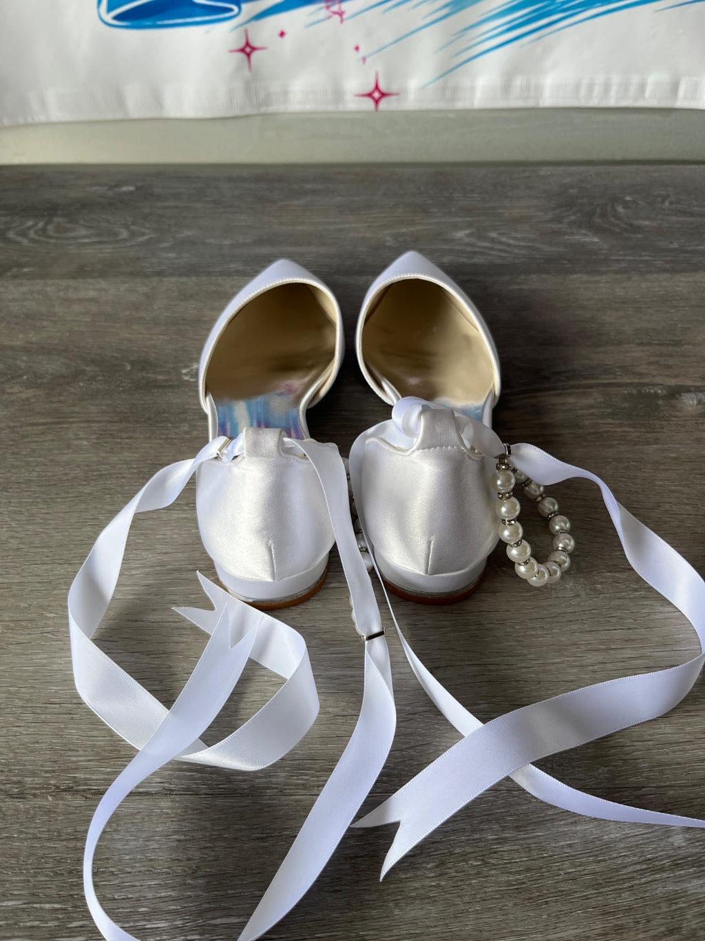 White Heel with Ribbons and Beads (Size W8.5)