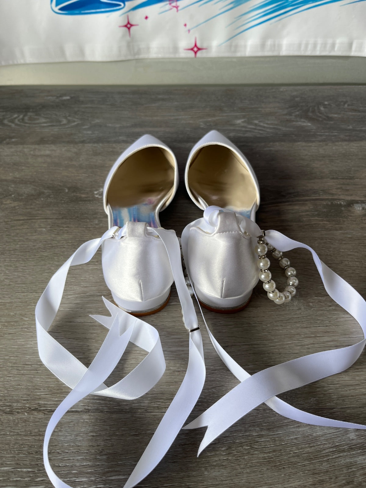 White Heel with Ribbons and Beads (Size W8.5)