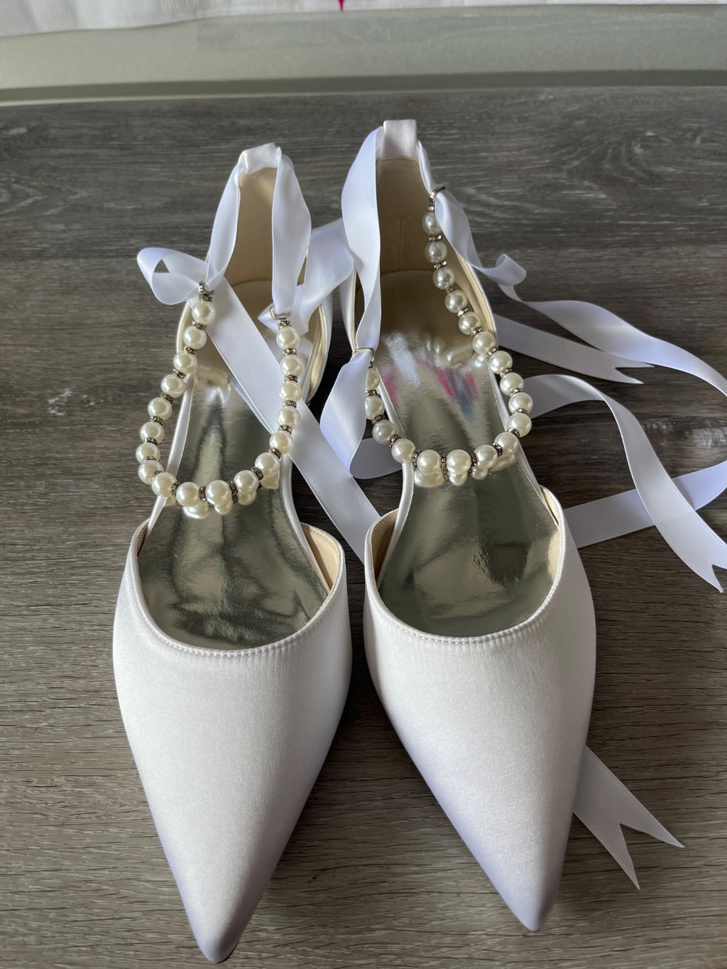 White Heel with Ribbons and Beads (Size W8.5)
