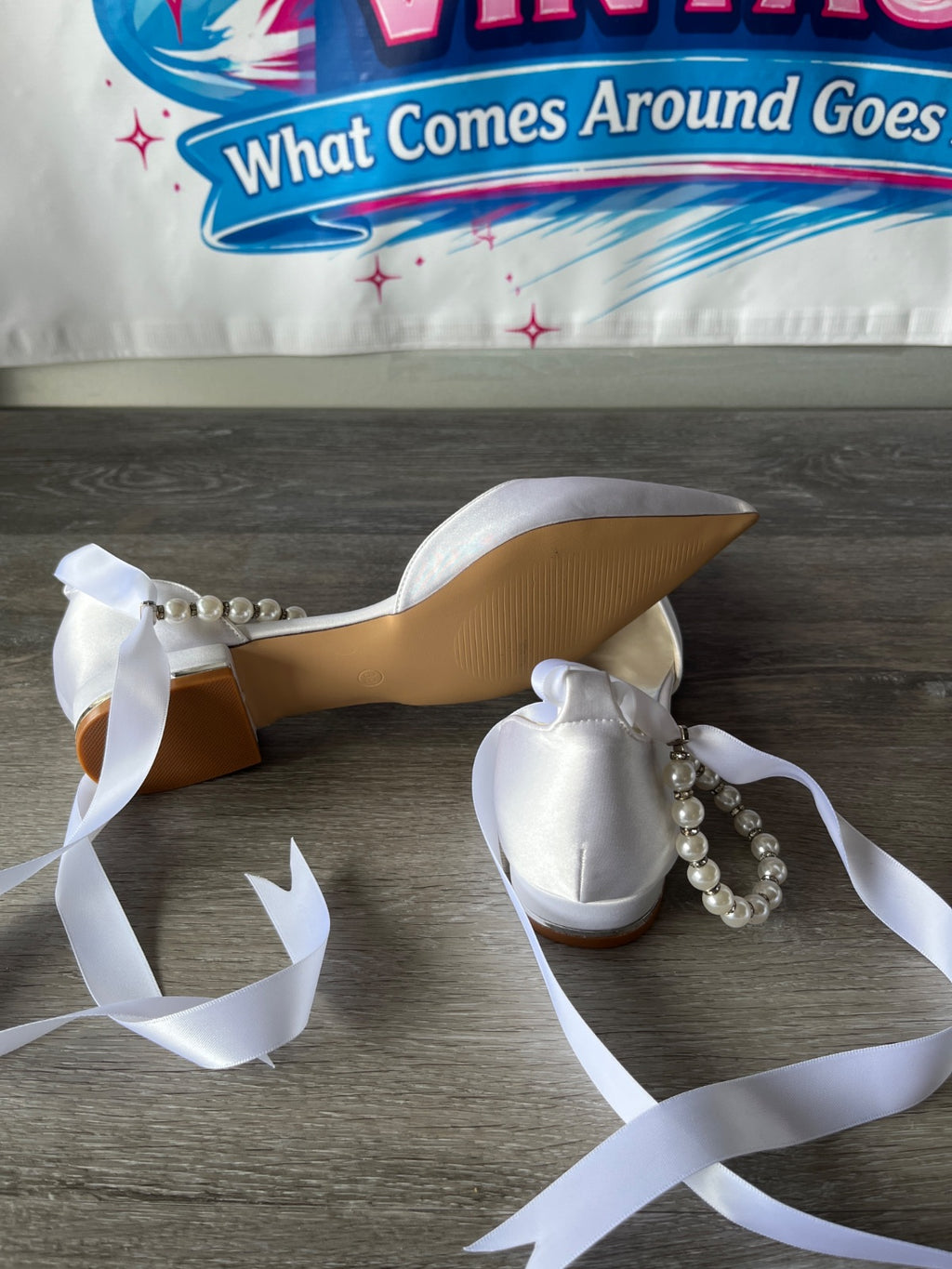 White Heel with Ribbons and Beads (Size W8.5)
