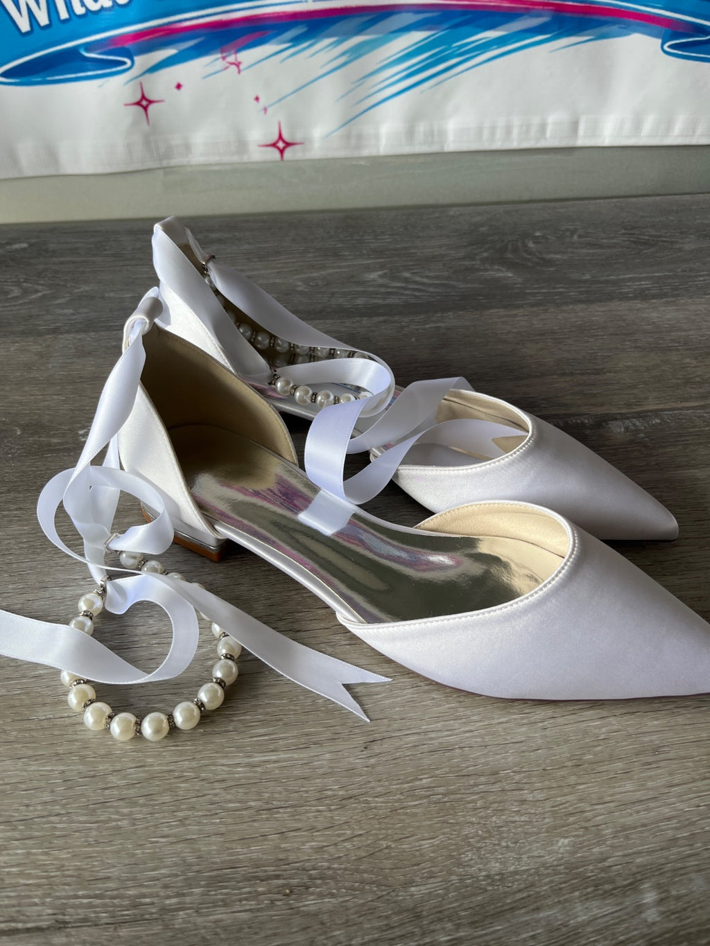 White Heel with Ribbons and Beads (Size W8.5)