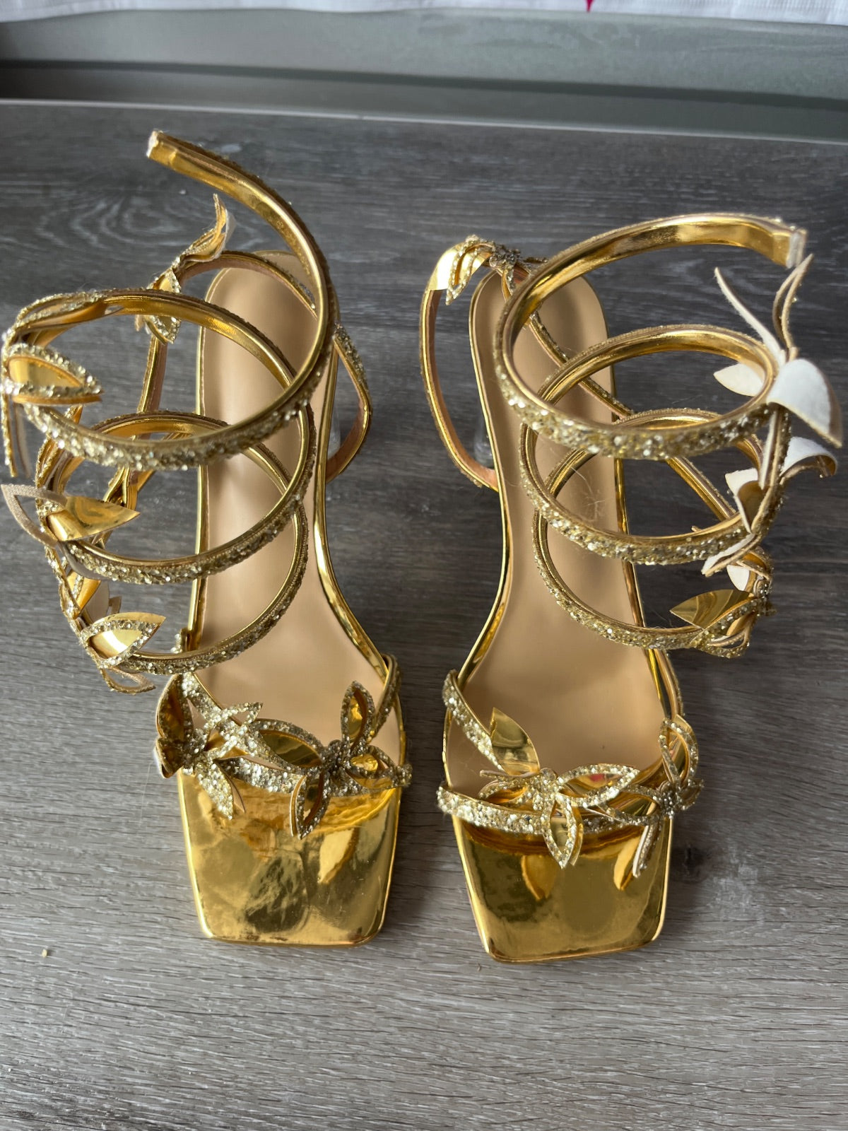 Gold Block Heel With Butterflies (Size W9.5)