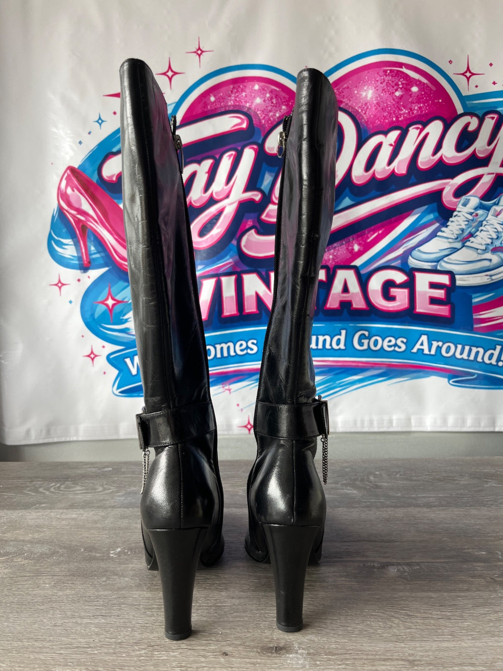 Colin Stuart Tall Black Heeled Boots (Size W6.5)