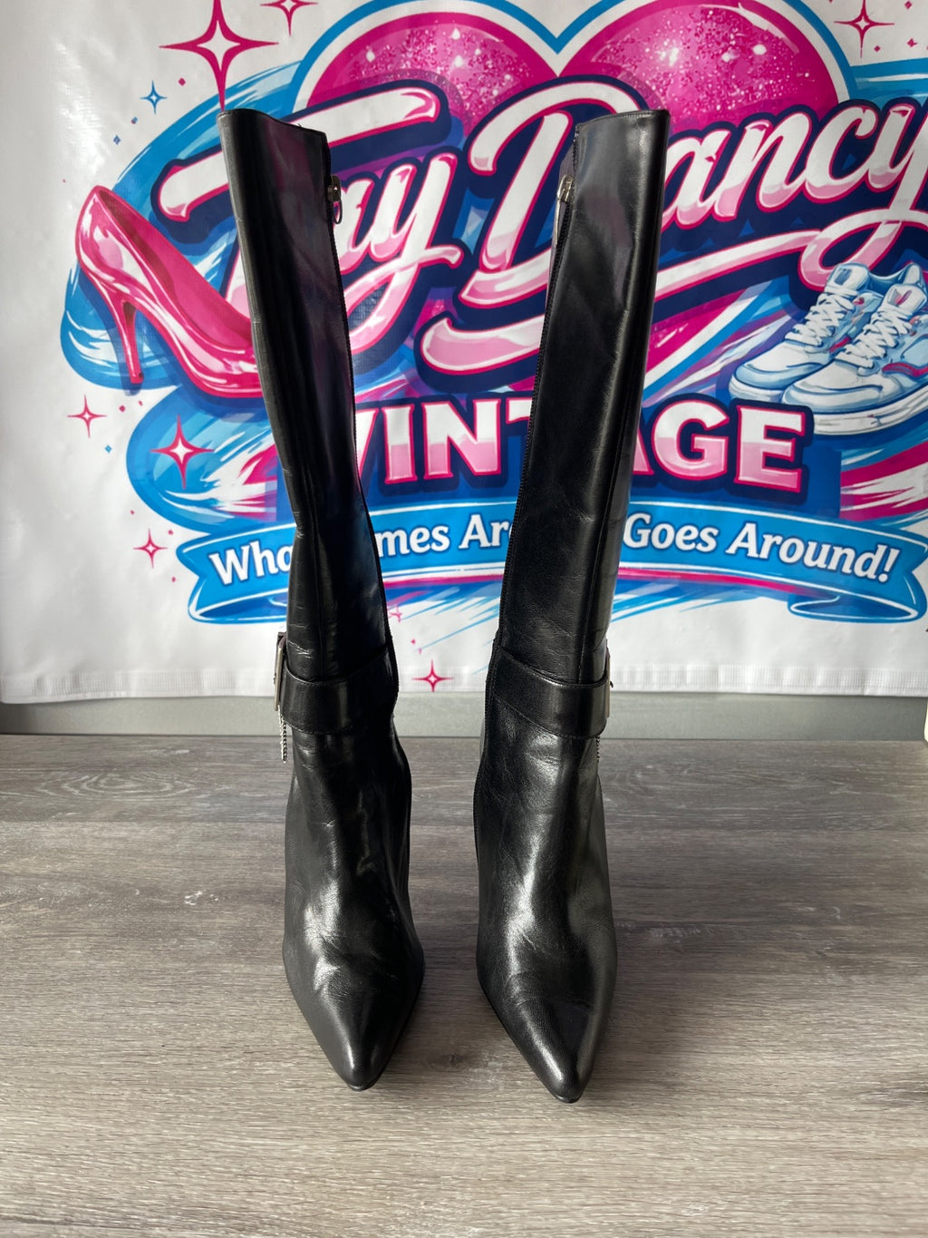 Colin Stuart Tall Black Heeled Boots (Size W6.5)