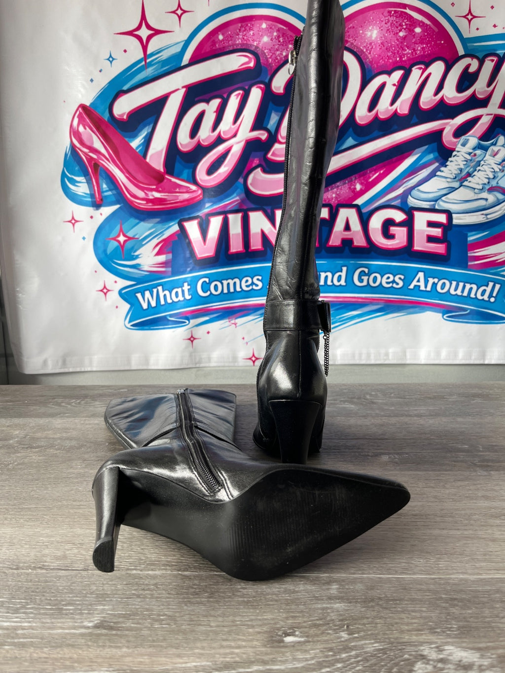 Colin Stuart Tall Black Heeled Boots (Size W6.5)