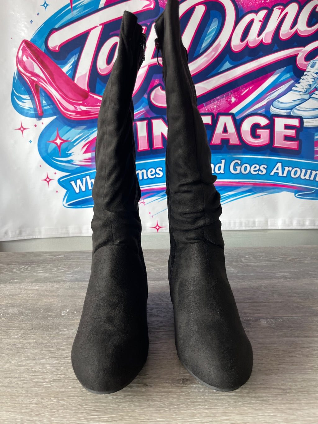Amanda D’laurie Black Suede Boots (Size W8.5)