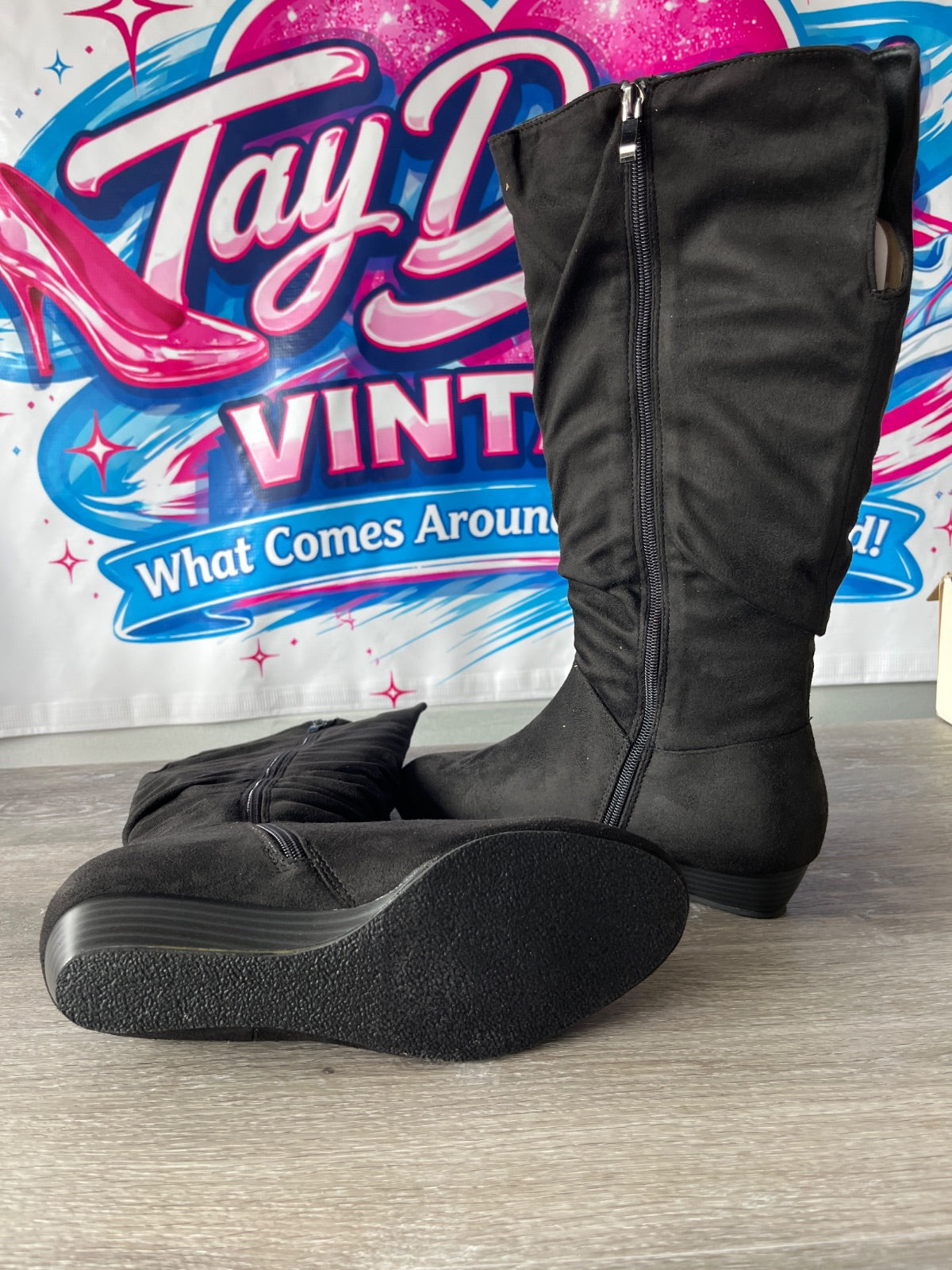 Amanda D’laurie Black Suede Boots (Size W8.5)