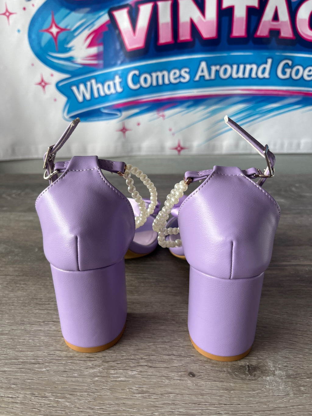 Purple Bow Block Heels (Size W7)