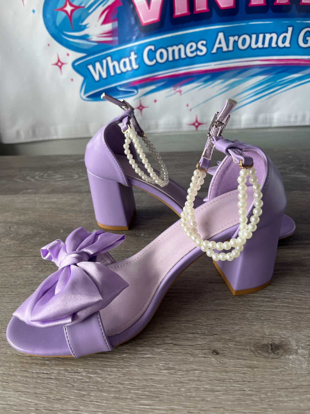 Purple Bow Block Heels (Size W7)