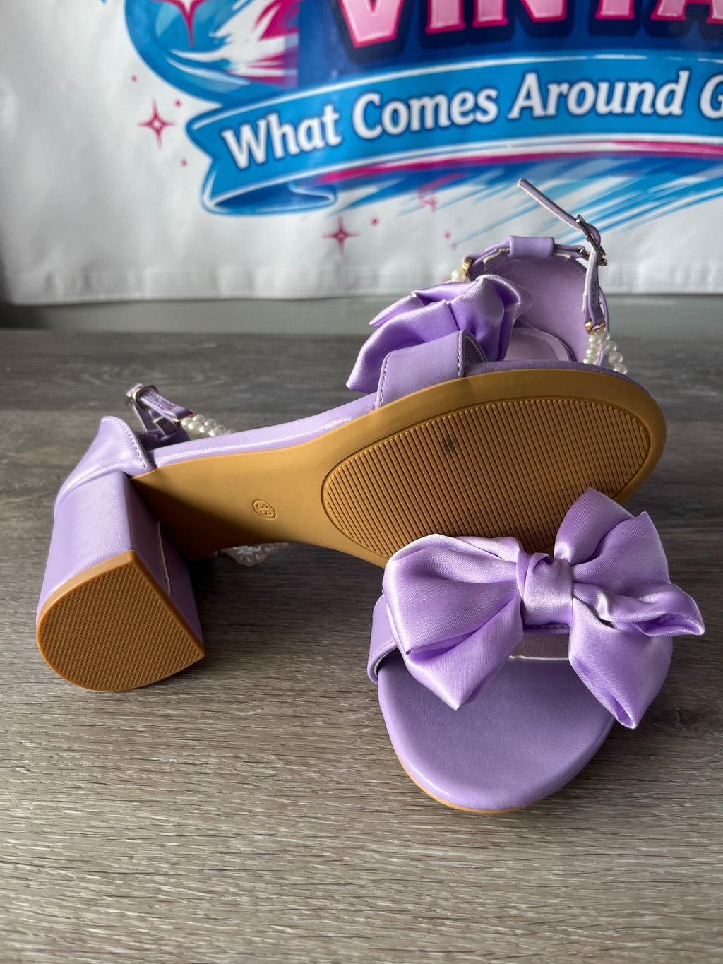 Purple Bow Block Heels (Size W7)