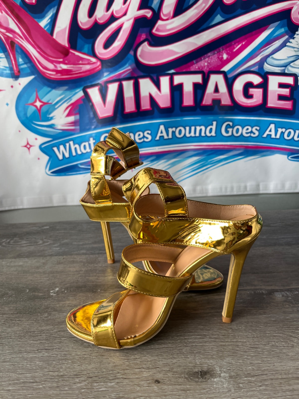Strappy Gold Heels (Size W7)