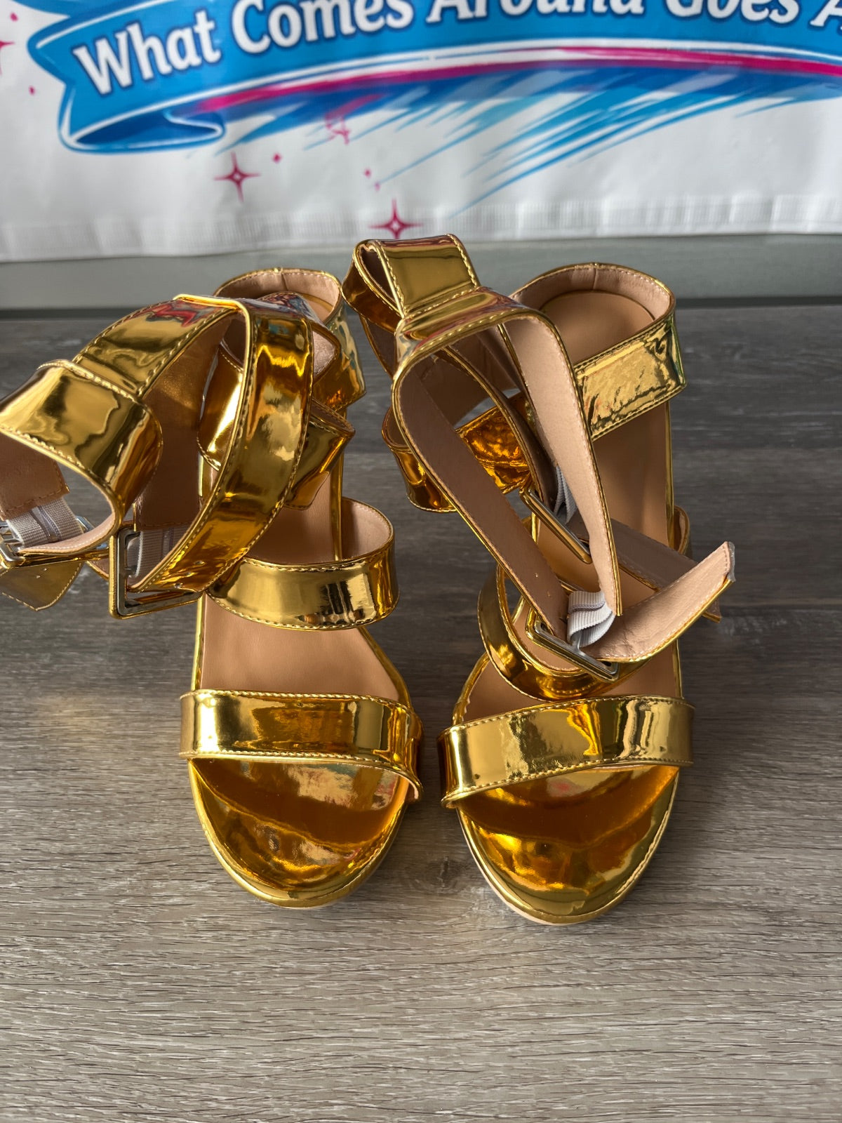 Strappy Gold Heels (Size W7)