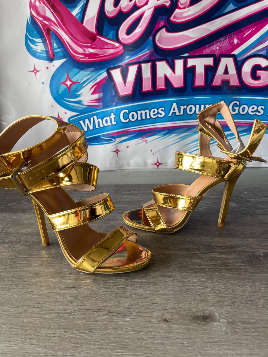 Strappy Gold Heels (Size W7)