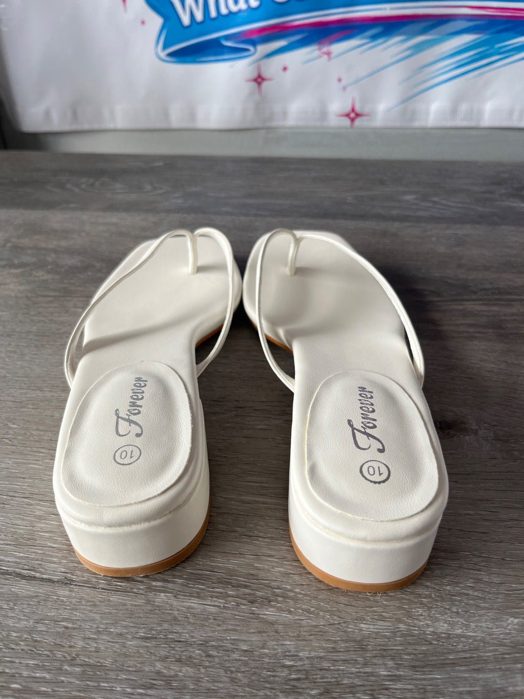 Forever White Flip Flops (Size 10)