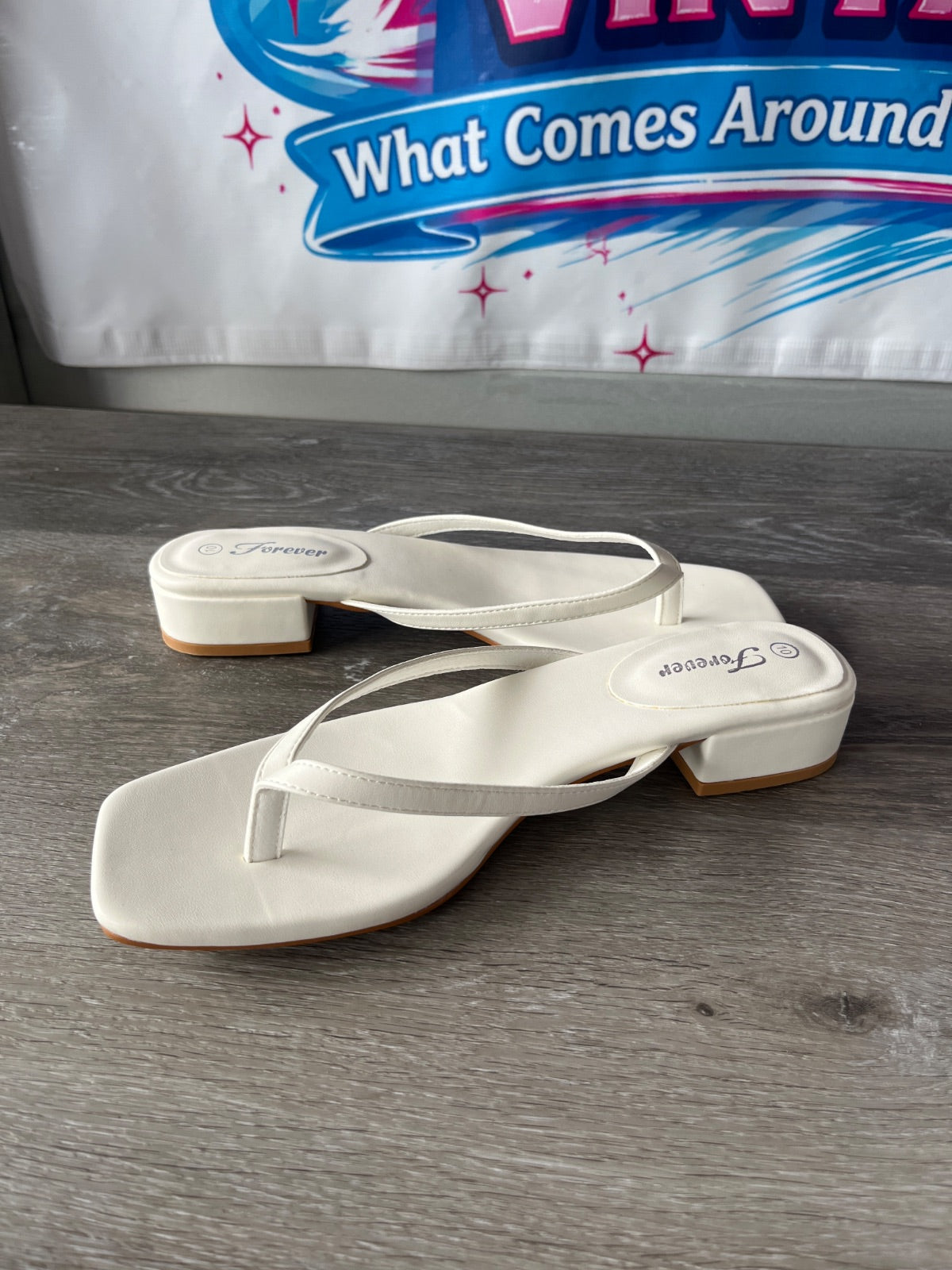 Forever White Flip Flops (Size 10)