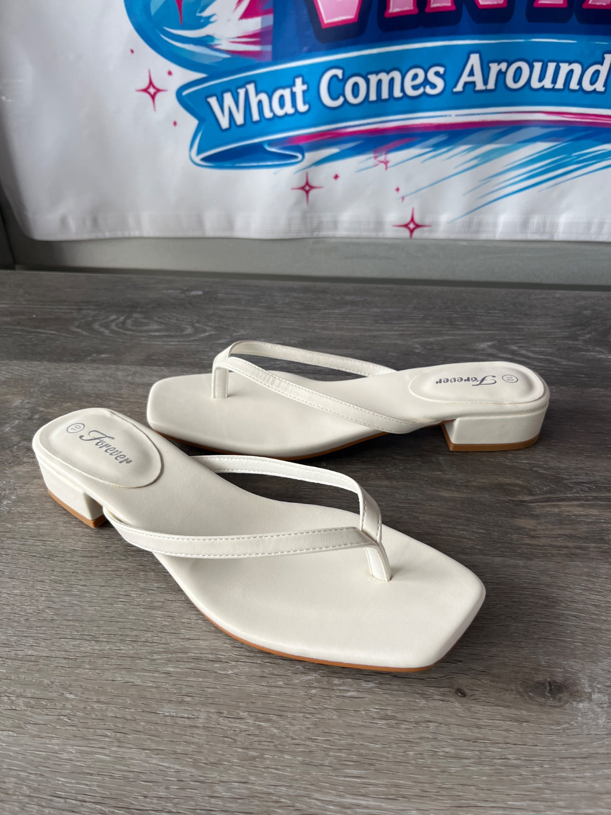 Forever White Flip Flops (Size 10)
