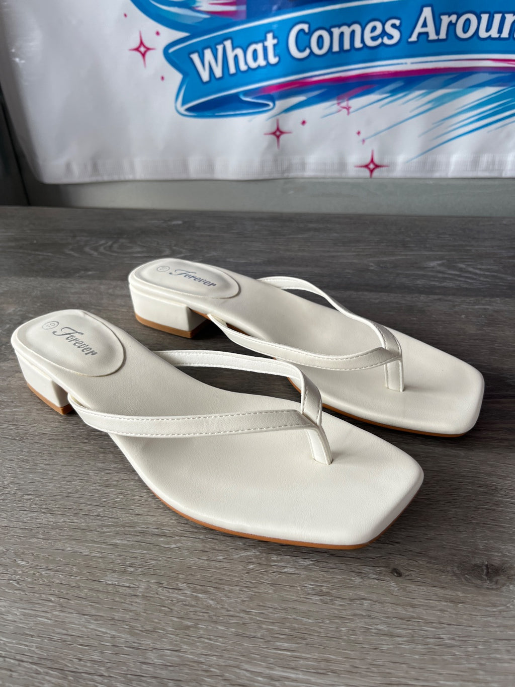 Forever White Flip Flops (Size 10)