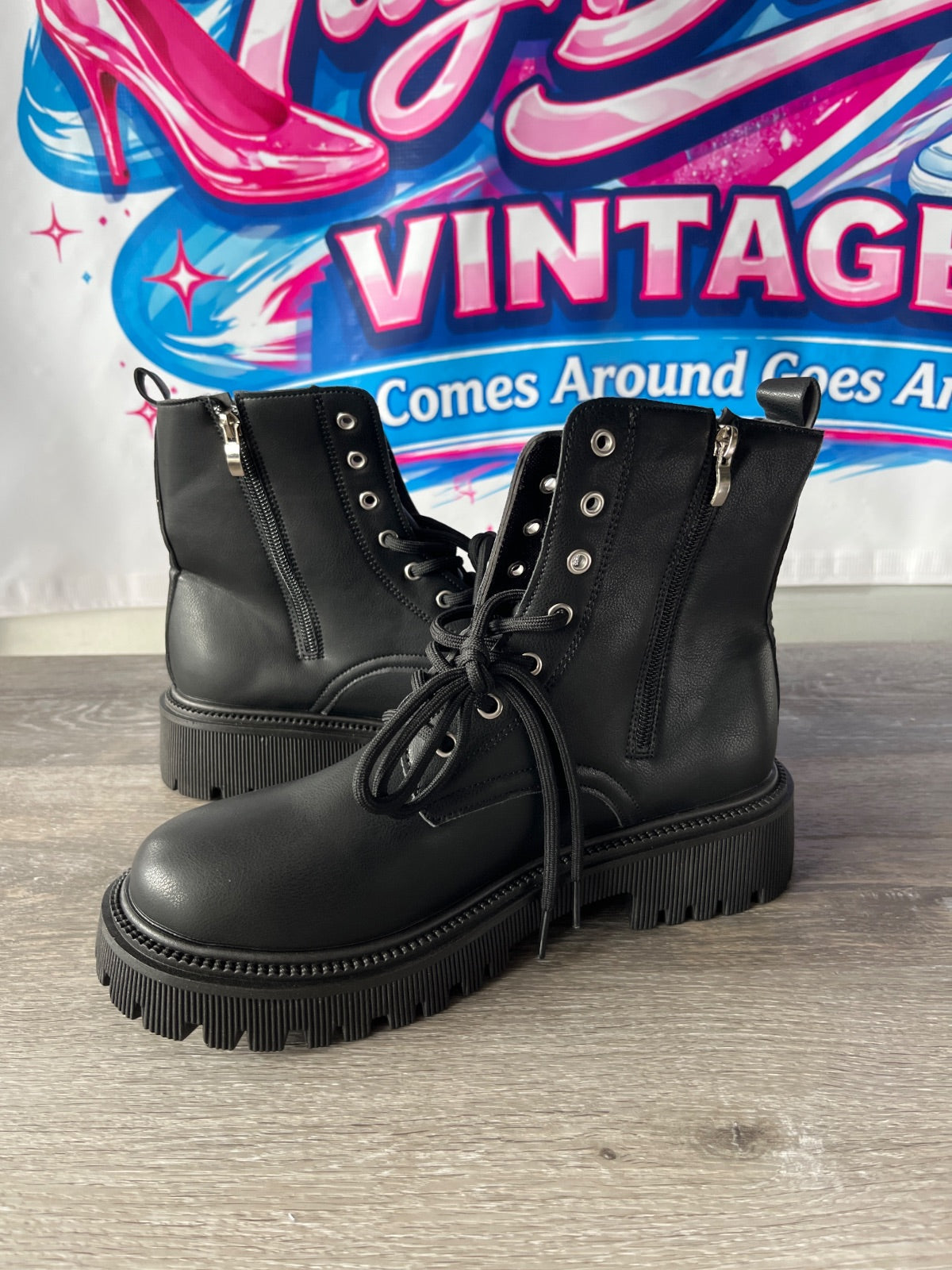 Black Boots with Straps (Size 10)