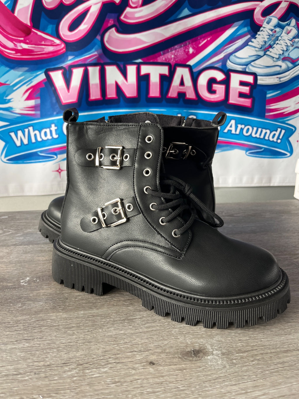 Black Boots with Straps (Size 10)
