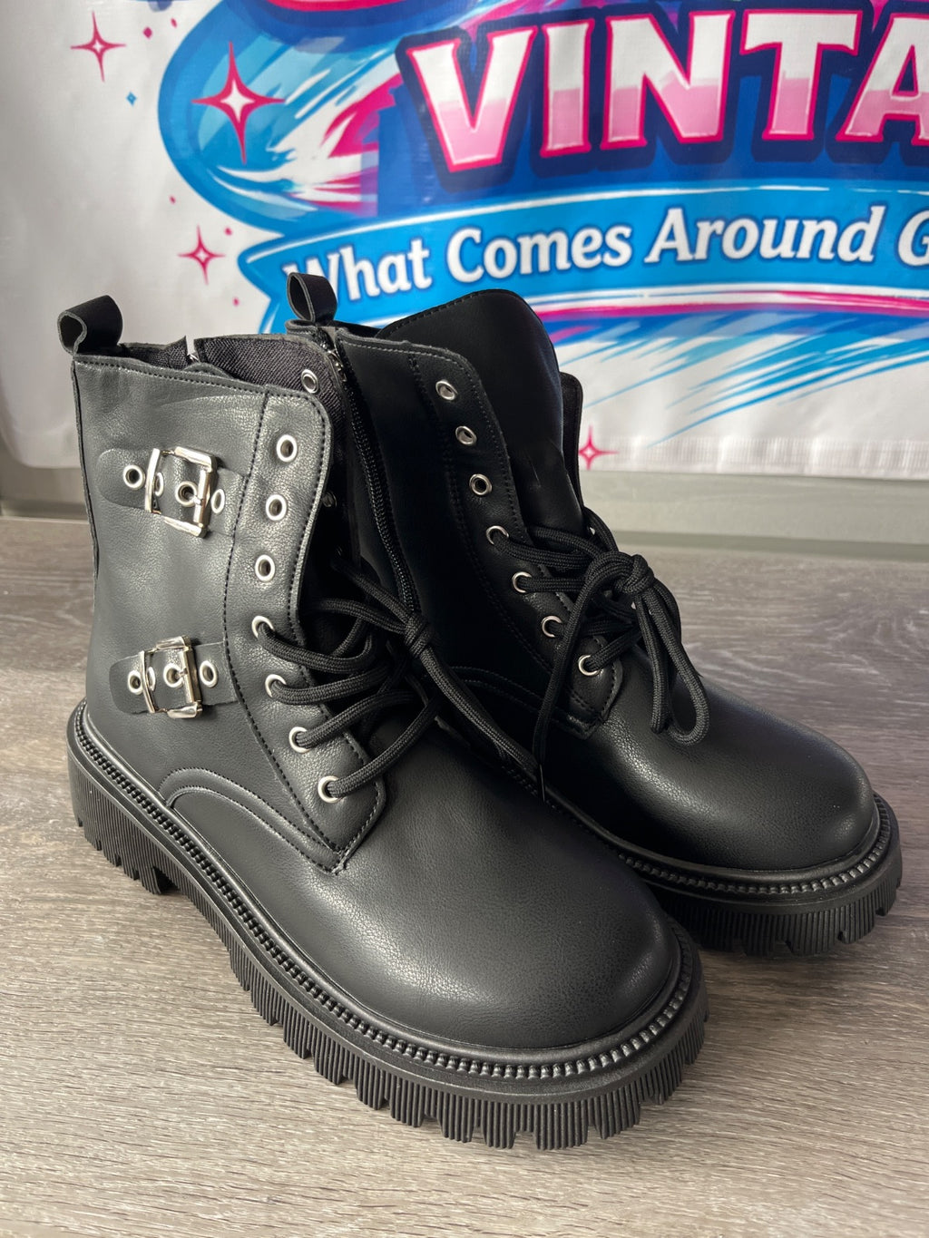 Black Boots with Straps (Size 10)