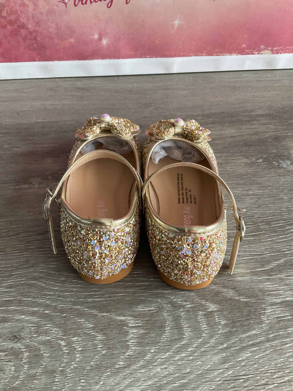 Flats Sparkly Gold With Strap (Size T6.5)