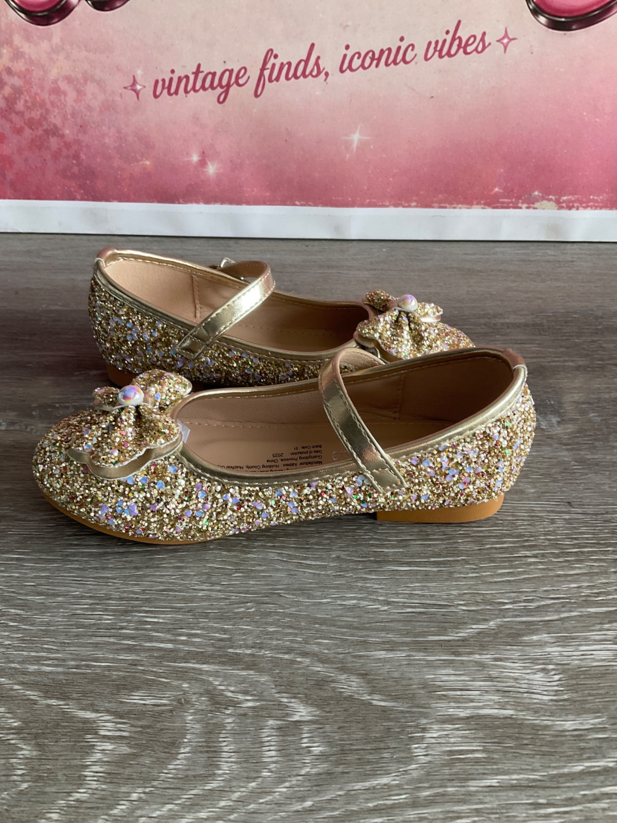 Flats Sparkly Gold With Strap (Size T6.5)