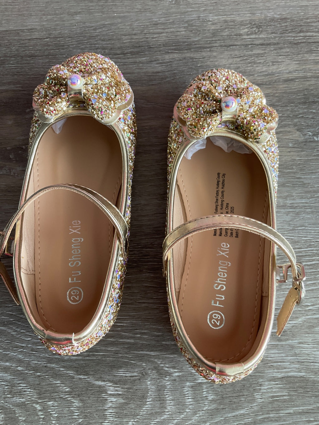 Flats Sparkly Gold With Strap (Size T6.5)