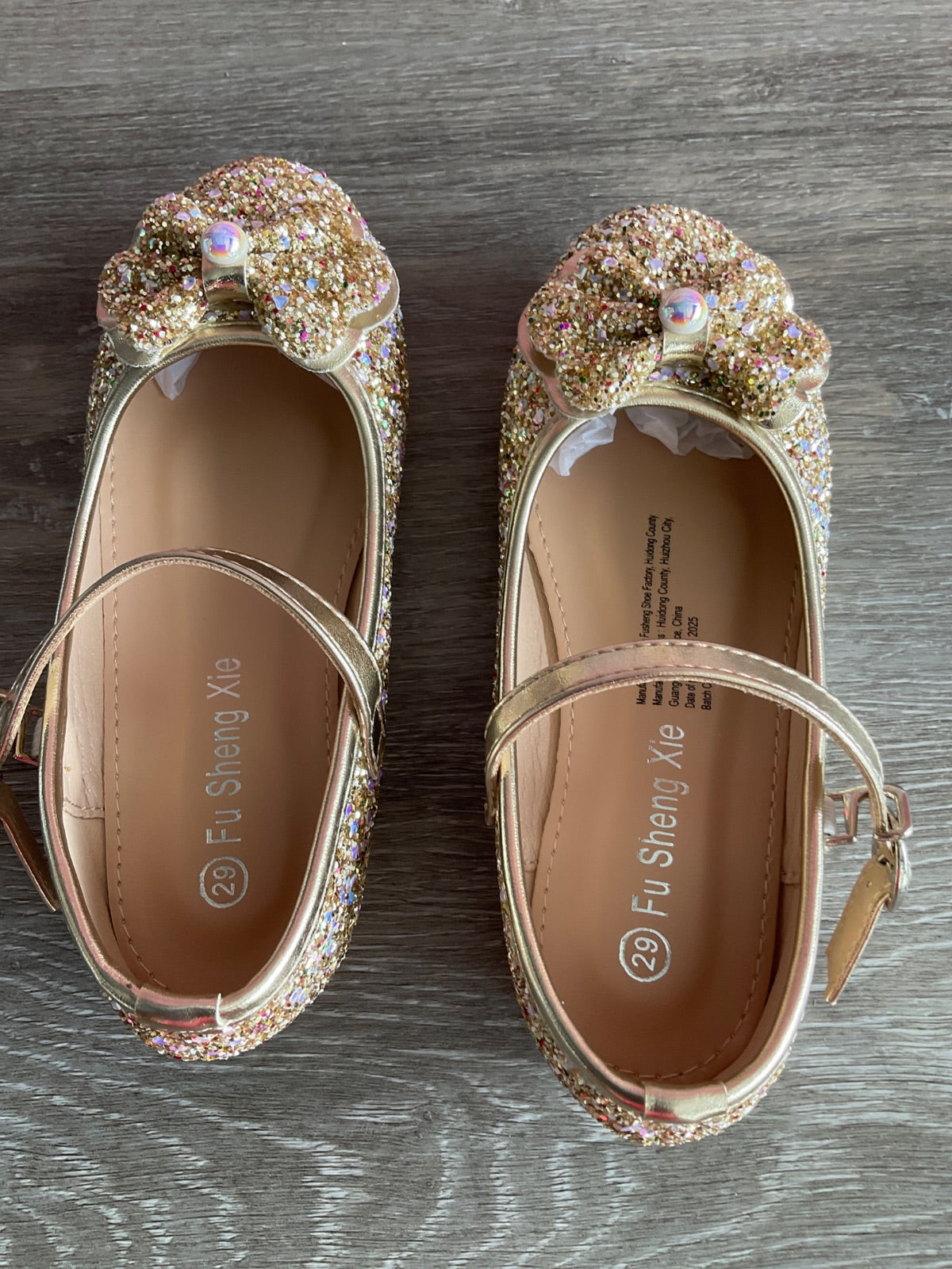 Flats Sparkly Gold With Strap (Size T6.5)