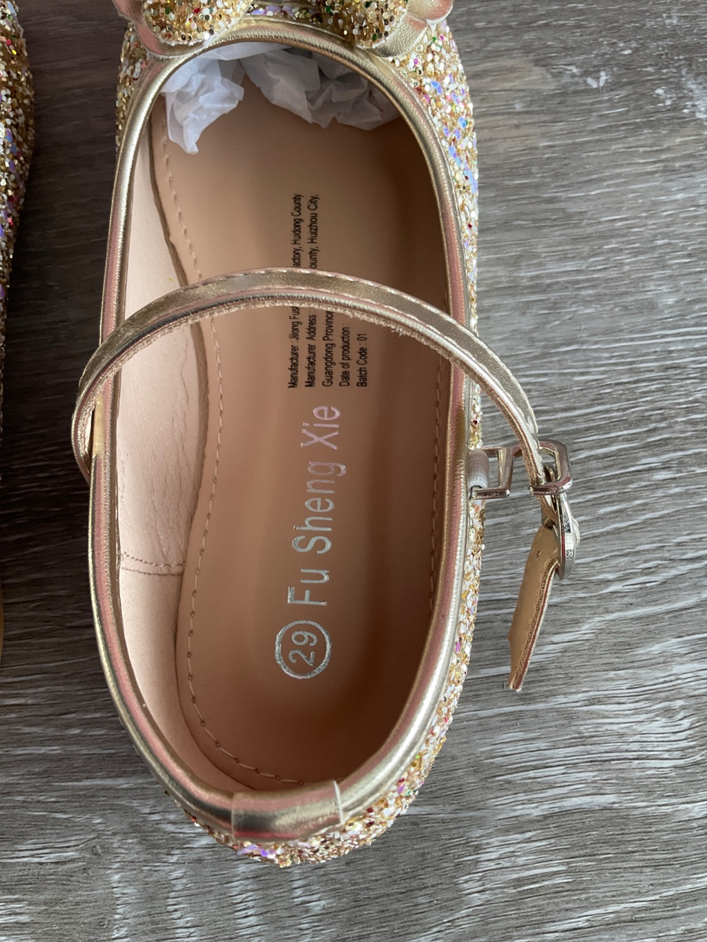Flats Sparkly Gold With Strap (Size T6.5)