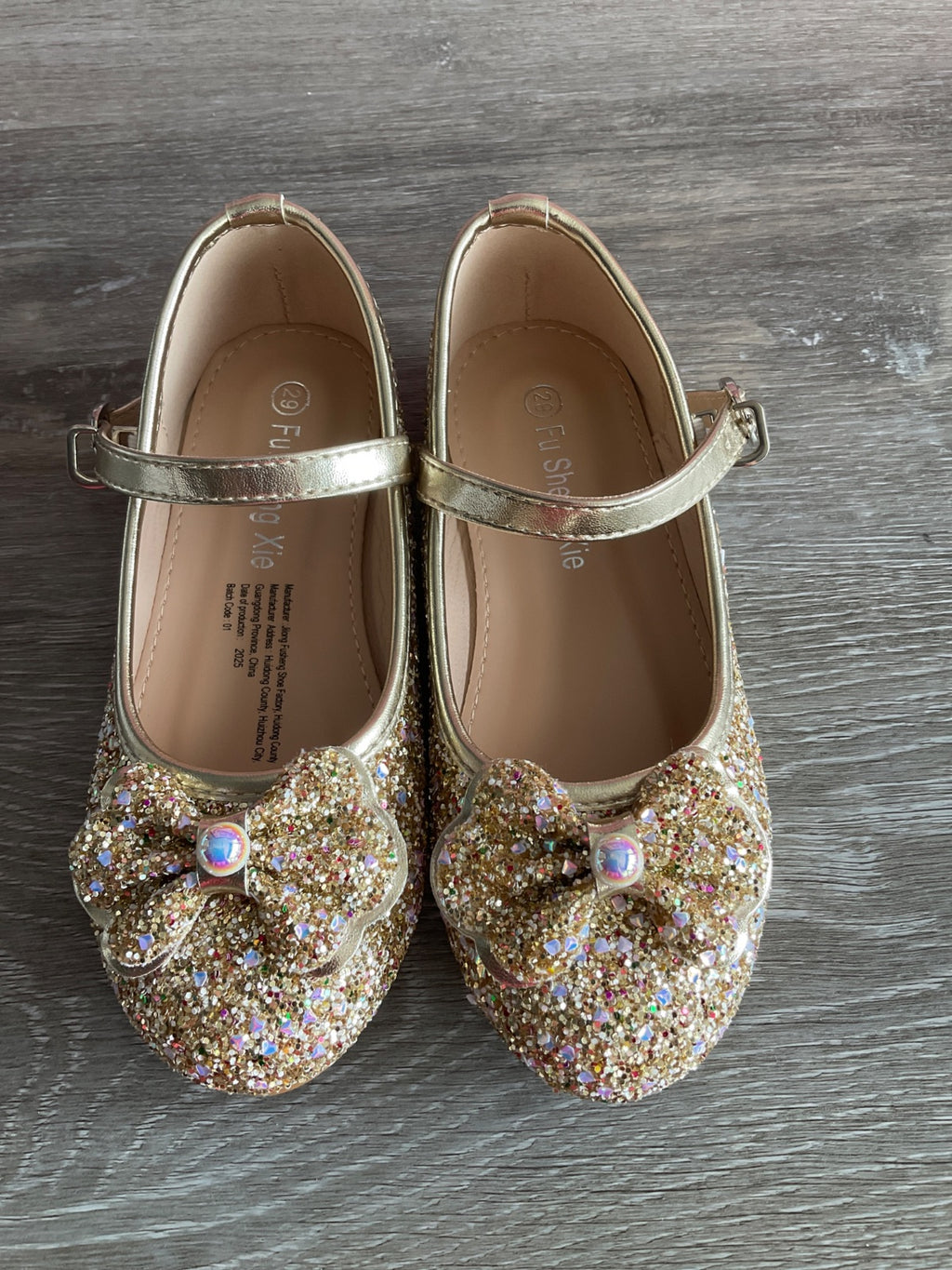 Flats Sparkly Gold With Strap (Size T6.5)