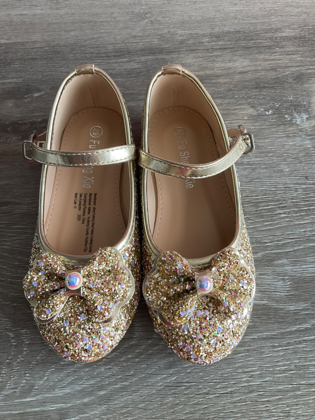 Flats Sparkly Gold With Strap (Size T6.5)