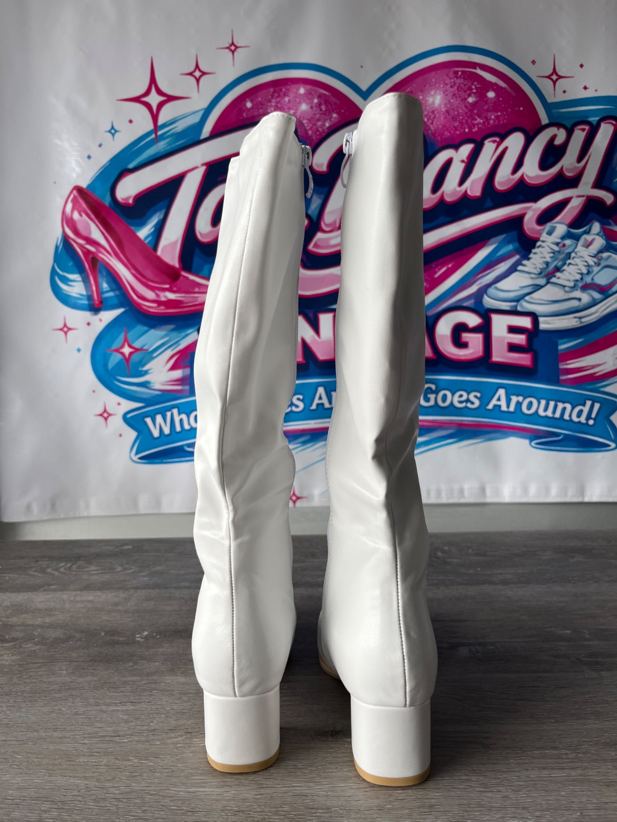 Leather White Tall Boots (Size 5.5)