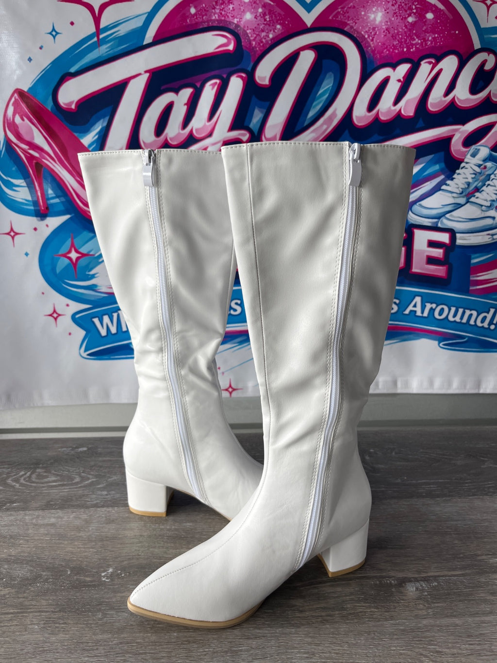Leather White Tall Boots (Size 5.5)