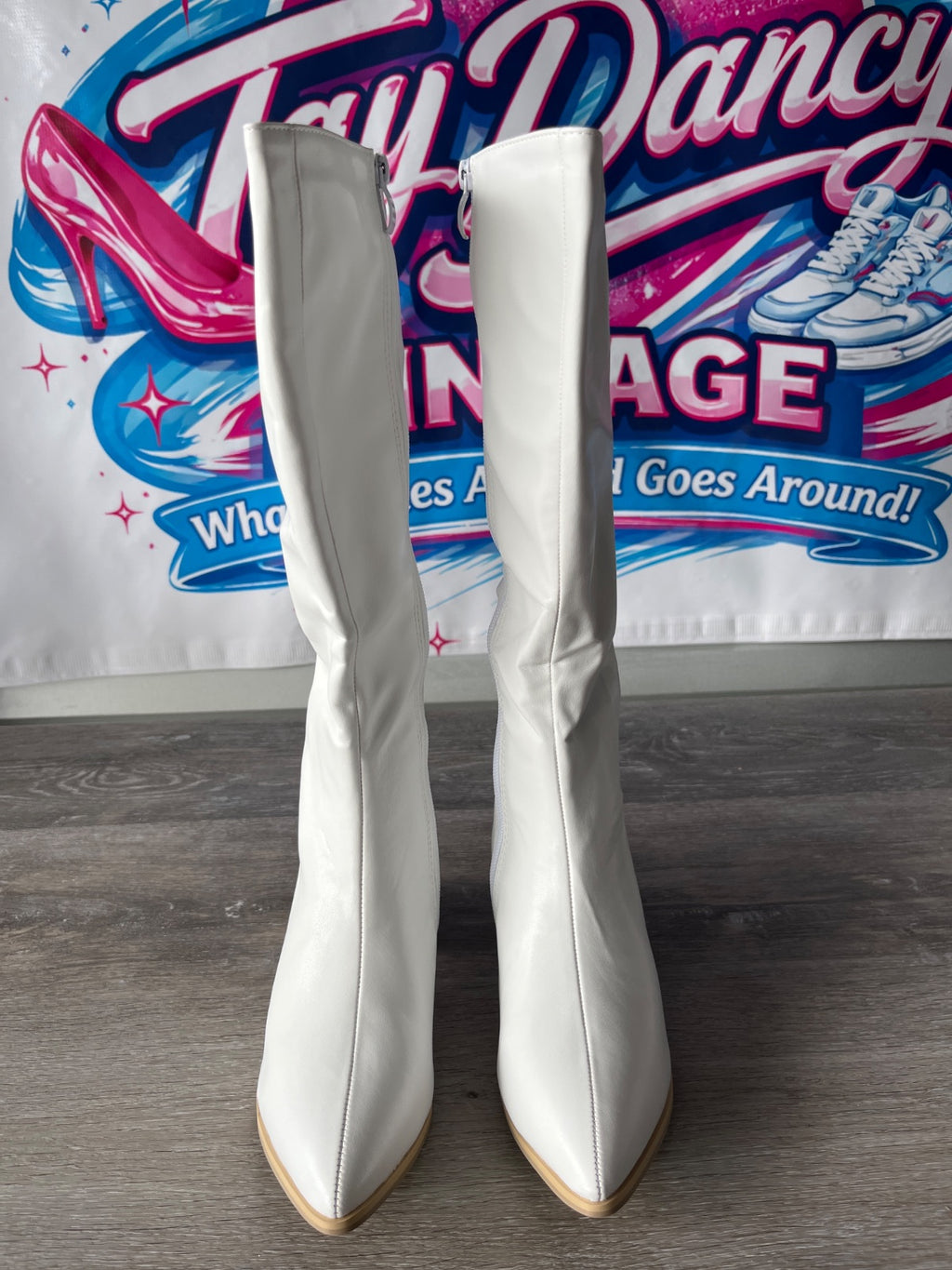 Leather White Tall Boots (Size 5.5)