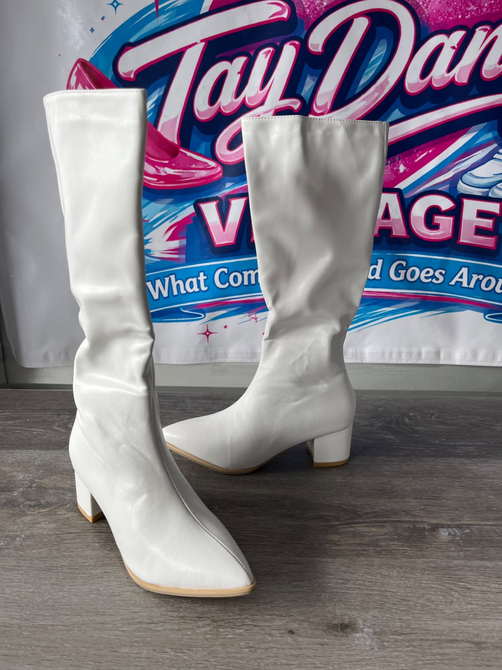 Leather White Tall Boots (Size 5.5)